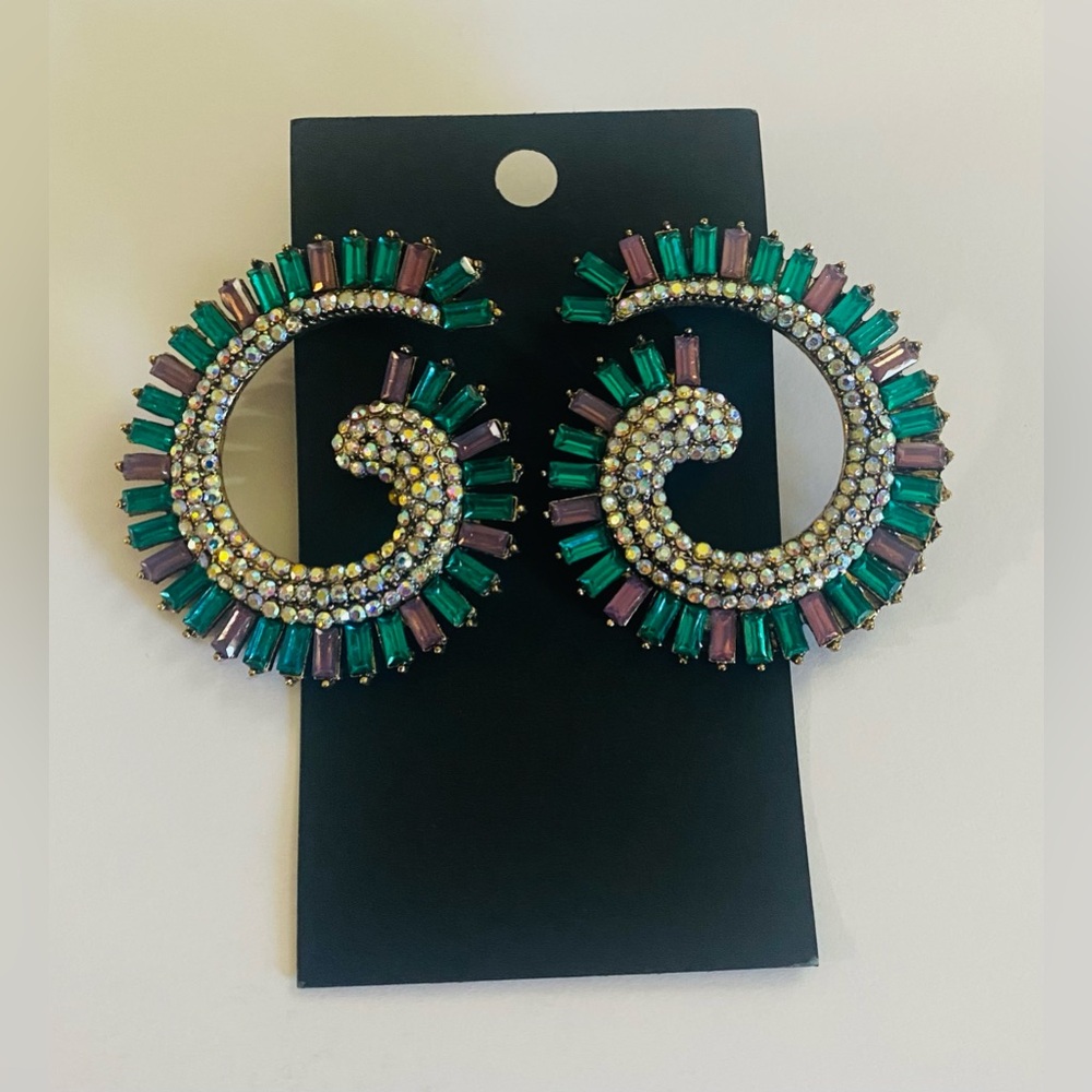 Teal & Amethyst Spiral Crystal Earrings - Women Jewelry